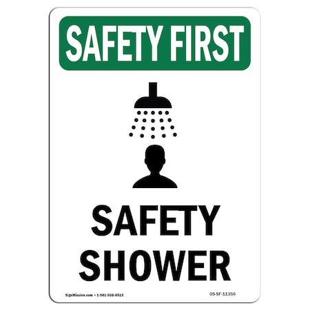 Signmission Safety Sign, OSHA SAFETY FIRST, 5" Height, Safety Shower, Portrait OS-SF-D-35-V-11356